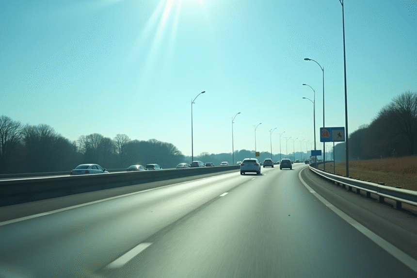 Autoroute française en journée avec voitures modernes