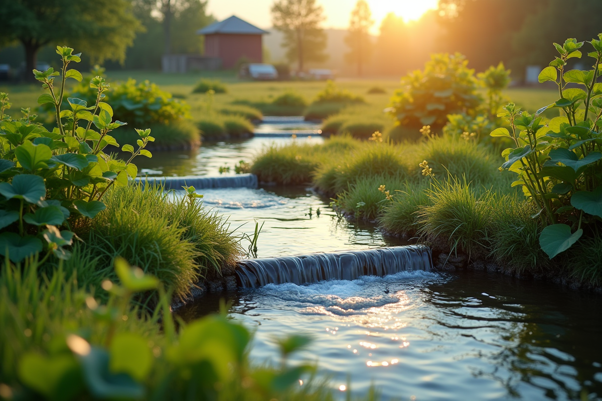 Bassins de filtration naturelle avec plantes aquatiques