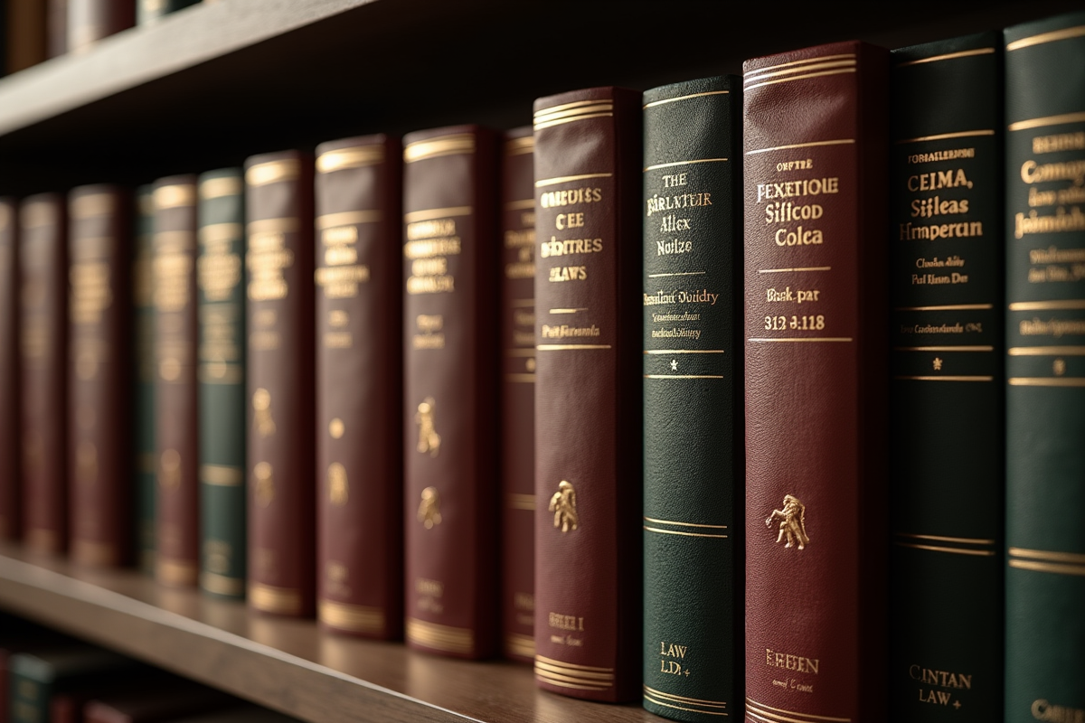 Une bibliothèque de livres de droit avec le code civil en évidence