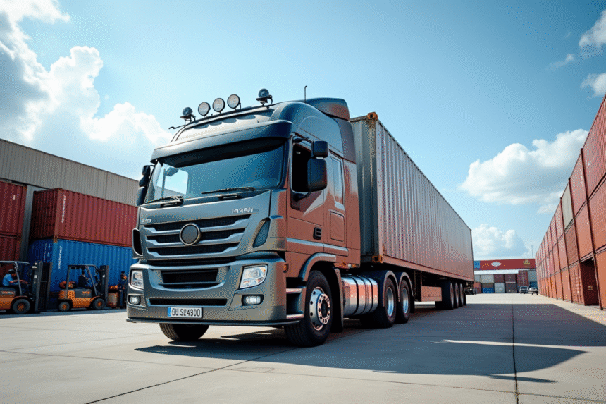 Camion de 44 tonnes dans un hub logistique en plein jour