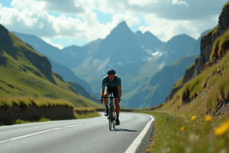 Mark Cavendish grimpe une route de montagne à Plateau de Beille
