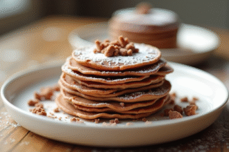 Crêpe dentelle au chocolat élégamment présentée sur une assiette blanche