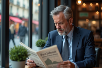 Économiste français lisant un journal à Paris