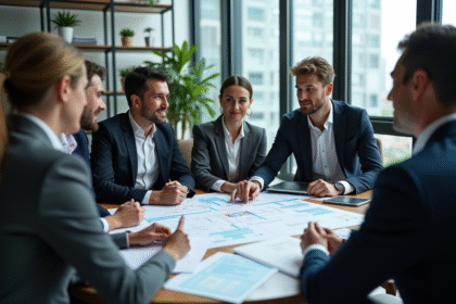 Groupe de professionnels discutant de mobilité de carrière