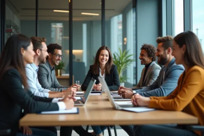 Groupe divers d'employes en réunion de travail