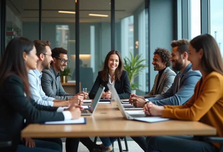 Groupe divers d'employes en réunion de travail