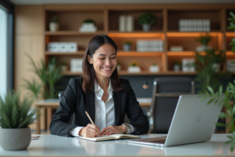 Femme d'affaires concentrée dans un bureau moderne