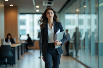 Femme d'affaires dynamique dans un bureau moderne