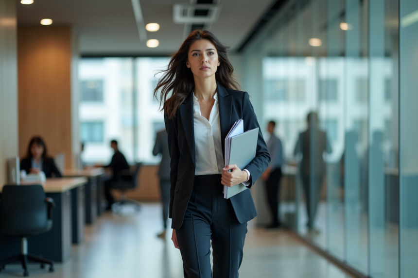 Femme d'affaires dynamique dans un bureau moderne
