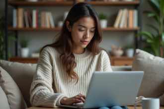 Jeune femme en ligne de thérapie à domicile