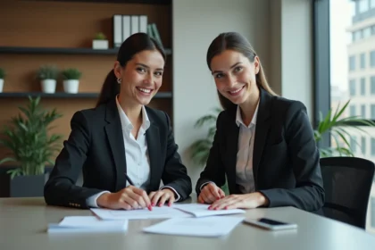 Deux femmes professionnelles en réunion dans un bureau moderne