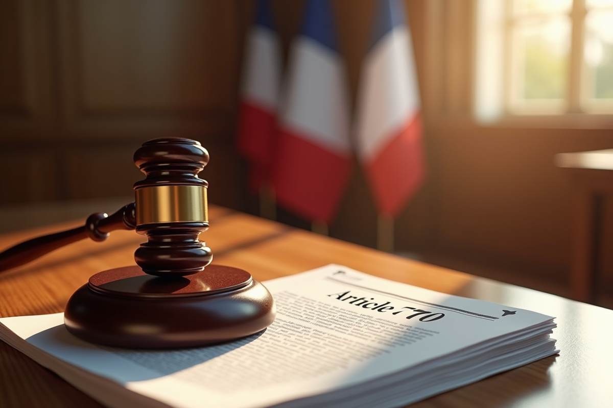  Marteau de juge et documents légaux sur un banc de tribunal