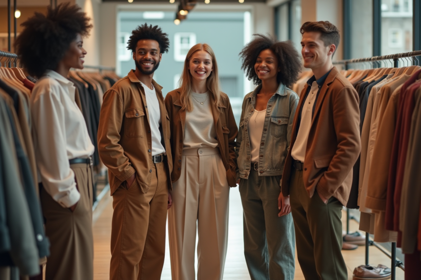 Groupe de jeunes adultes en mode inclusif dans un magasin moderne