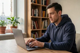 Homme accédant au site Kolrag depuis son bureau à domicile en France en 2026