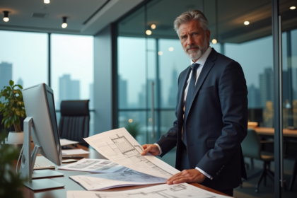Homme d affaires en costume dans un bureau moderne