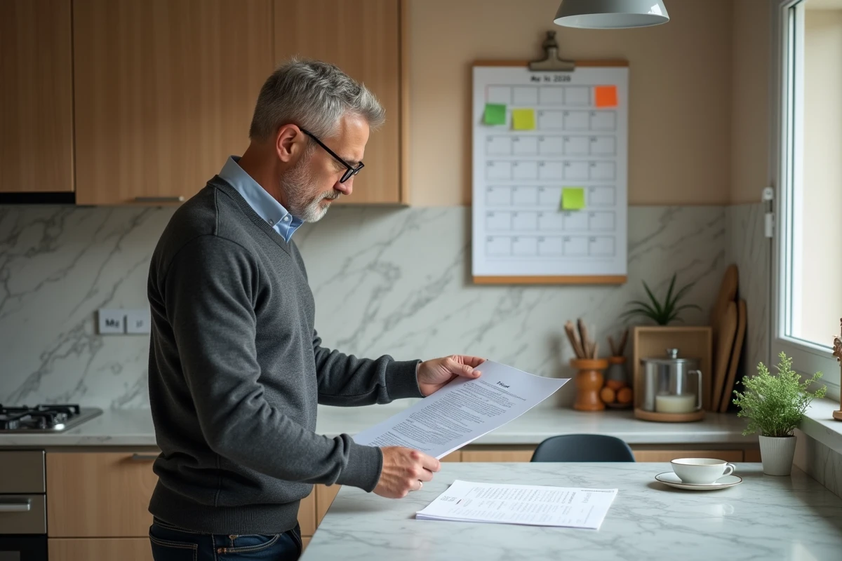 Homme consultant son contrat de travail et un calendrier de mai 2026 pour identifier les jours de pont possibles