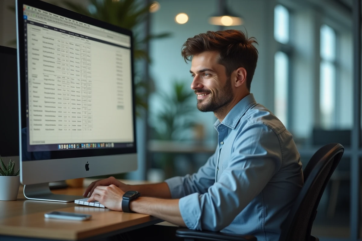 Jeune homme convertissant minutes en heures sur ordinateur