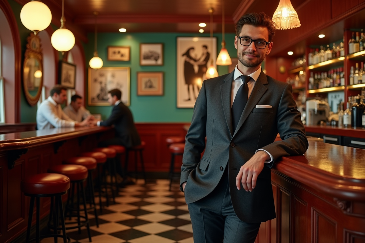 Jeune homme en costume dans un club de jazz années 1950