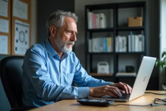 Ingénieur homme modélisant un champ magnétique sur son ordinateur