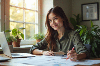 Jeune professionnel travaillant à domicile avec documents fiscaux