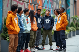 Groupe de jeunes adultes en mode urbaine dans la rue