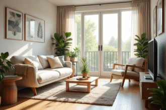 Petit salon moderne style scandinave avec lumière naturelle